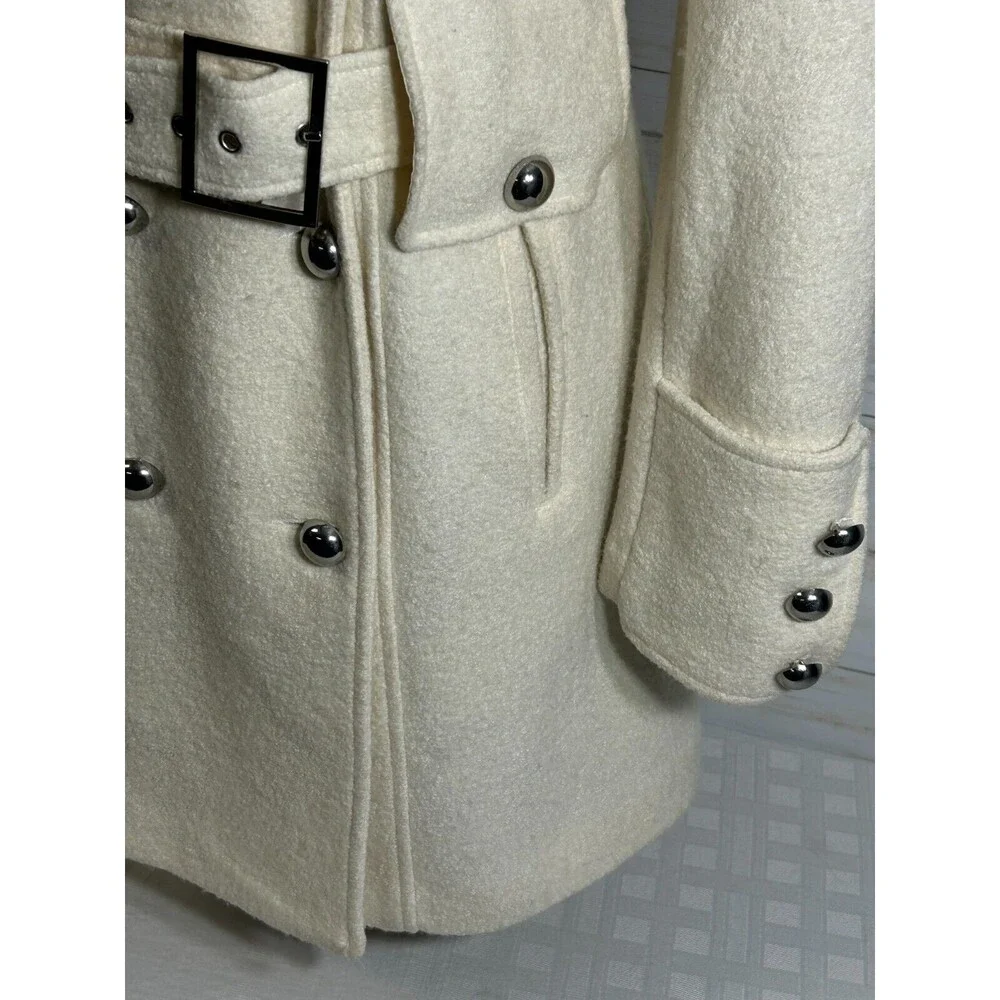 VIA 100% Boiled Wool Viscose Ivory White Size 8 Womens Long Jacket Coat spiga
